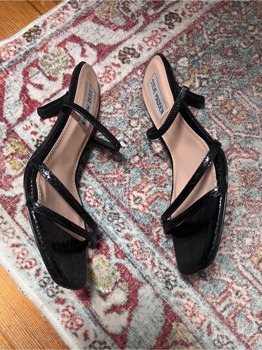 Steve Madden Black Patent Strappy Block Heel Sandals